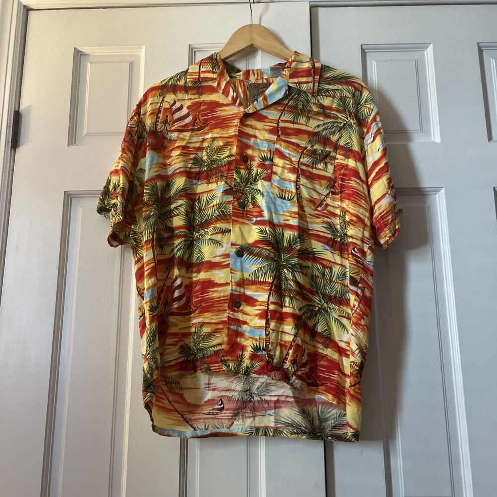 VTG Pineapple Connection 100%‎ Rayon Hawaiian Shirt Sunset Palm Tree Aloha Small